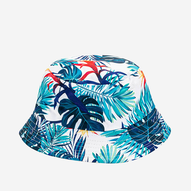 Modrý dámsky bucket klobúk s havajským dizajnom - Doplnky