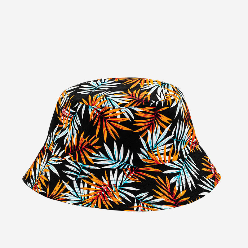 Dámsky čierny bucket klobúk s havajským dizajnom - Doplnky