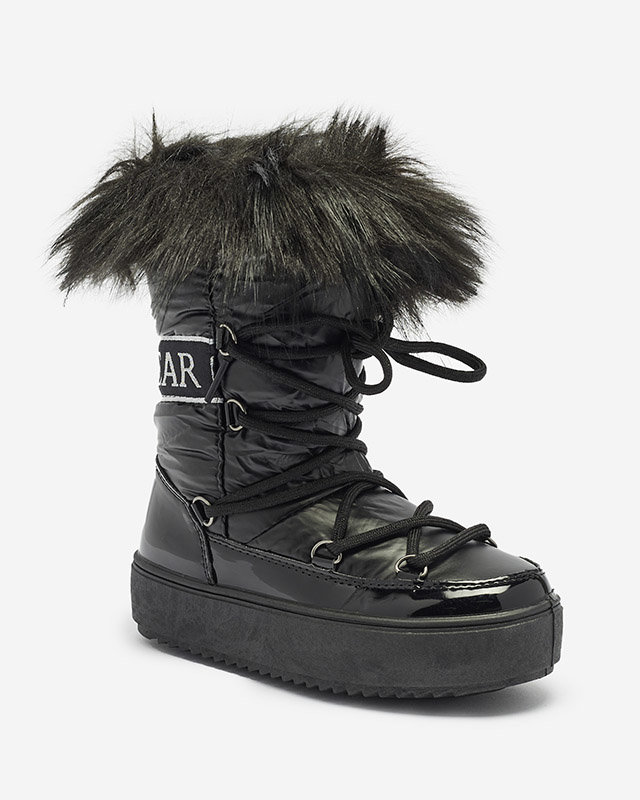 Čierne detské slip-on topánky a\'la snow boots s kožušinkou Asika - Obuv