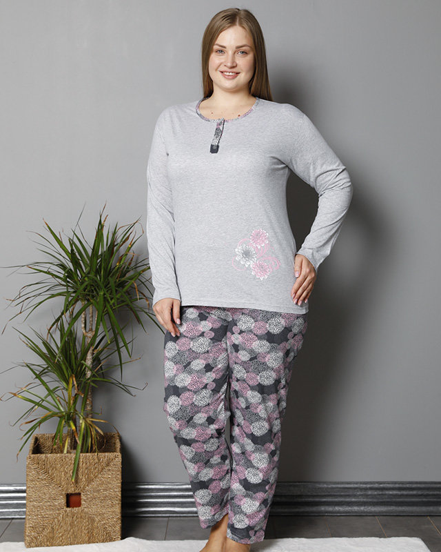 Dámske pyžamo s kvetinovou potlačou v sivej farbe PLUS SIZE- Oblečenie