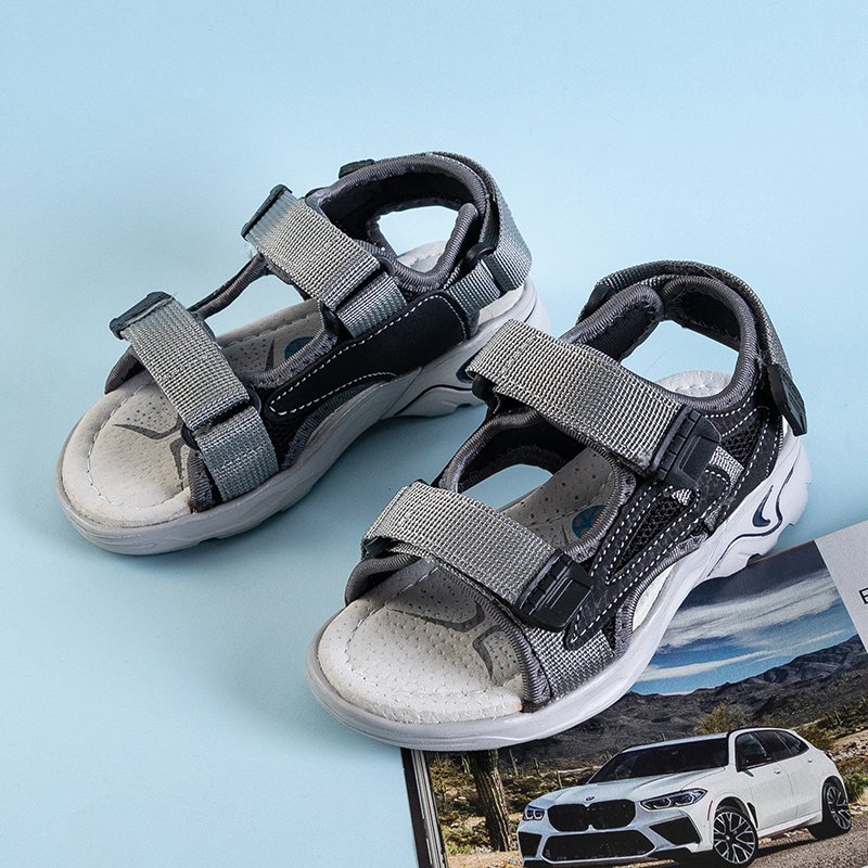 Chlapčenské sandále na suchý zips turbo v šedej a čiernej farbe - Obuv