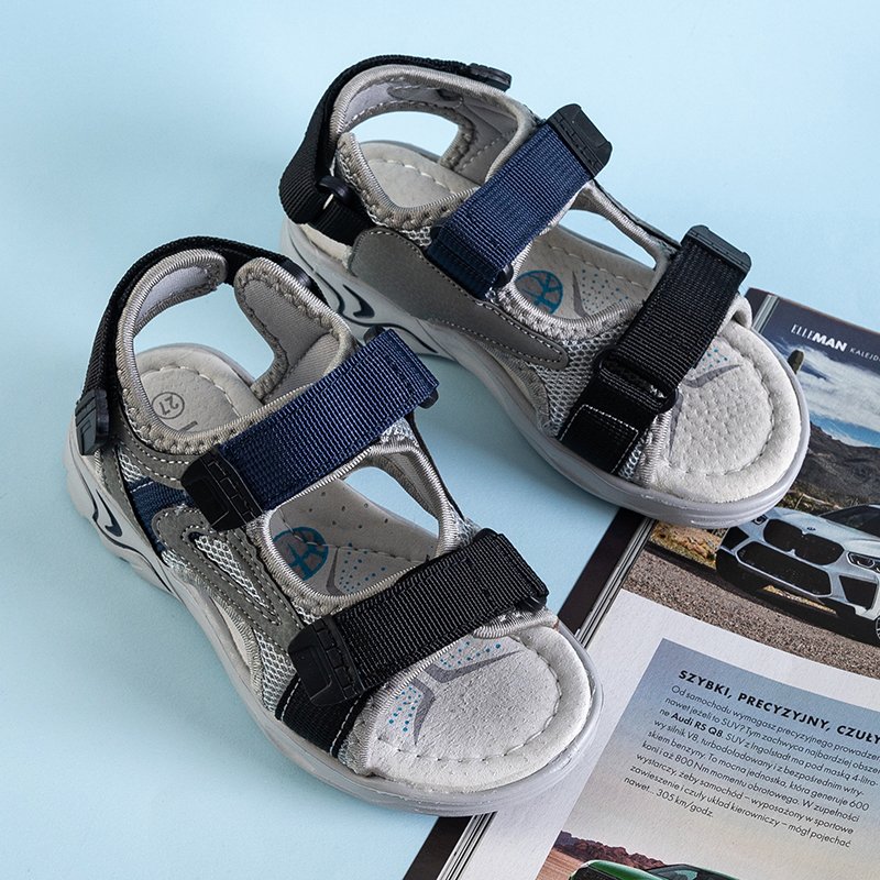 Chlapčenské šedé turbo sandále na suchý zips - topánky