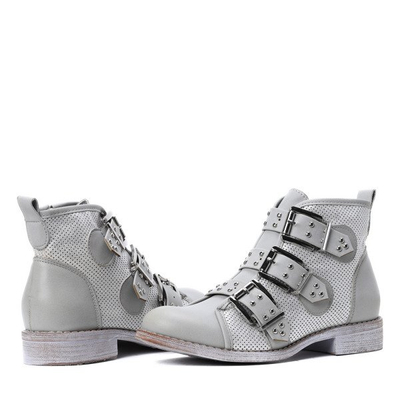 Szaro-srebrne workery z trzema klamrami Momo - Obuwie