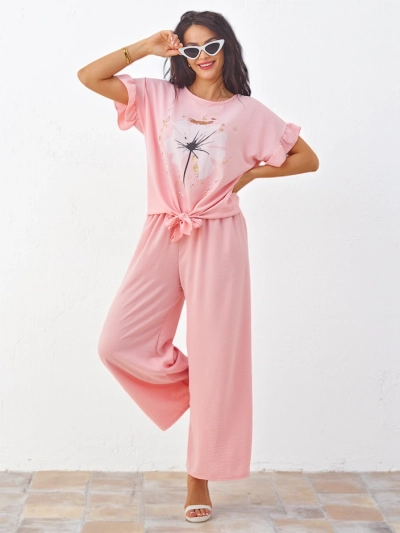 Royalfashion Dámsky casual set s blúzkou s krátkym rukávom a širokými nohavicami