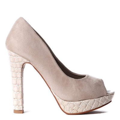 Beżowe czółenka na słupku - Obuwie