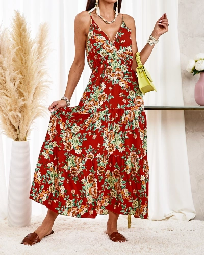 Royalfashion Oranžové dlhé dámske kvetinové šaty