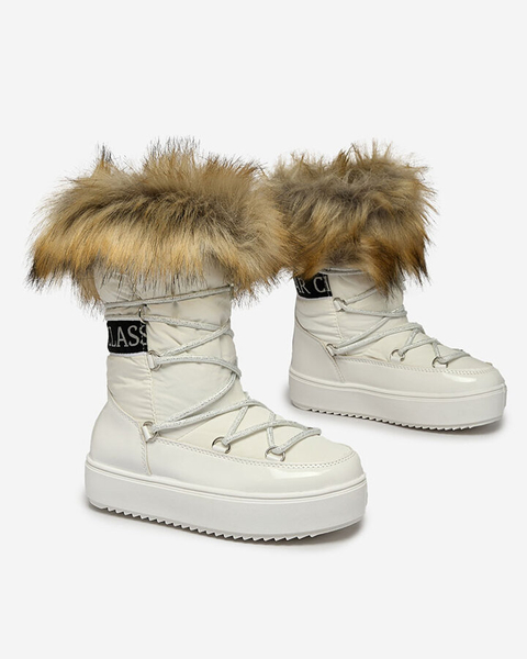Royalfashion Detské slip-on topánky a'la snow boots s kožušinou v bielej farbe Asika