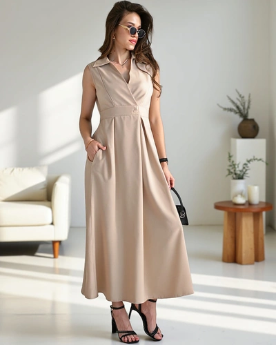 Royalfashion Dámske bezrukávové šaty s prekladaným výstrihom Bizness