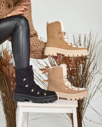 Royalfashion Dámske zateplené trapérky s ovčou kožou v ťavej farbe Lery Walk