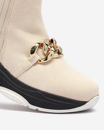 Dámske béžové zateplené čižmy z eko-semišu Cuzitta- Obuv