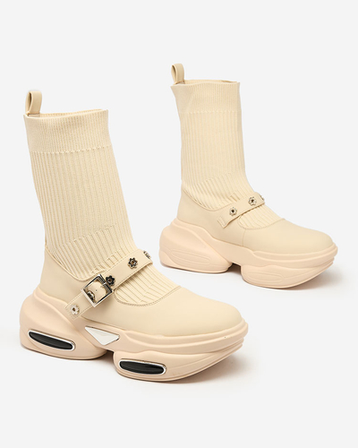 Royalfashion Dámske športové topánky so zvrškom a'la ponožka v béžovej farbe Folden