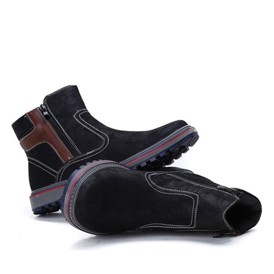 Czarne, męskie botki wykonane ze skóry ekologicznej zamszowej- Obuwie