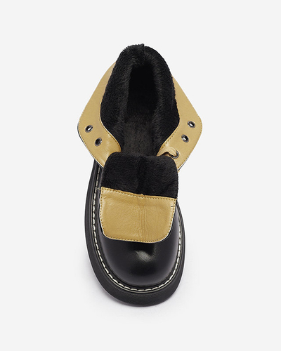 Čierne dámske čižmy z ekokože so žltými šnúrkami Getysa - Obuv