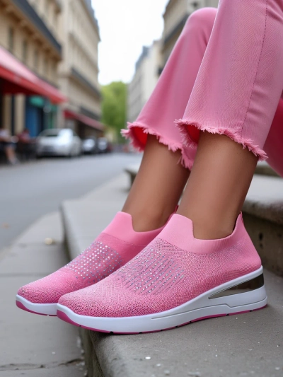 Royalfashion Slip-on dámske wedge tenisky s kryštálmi Qelavise