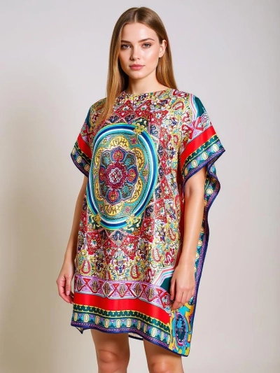 Pareo Ariadne – pisana obleka do kolen Royalfashion iz poliestra