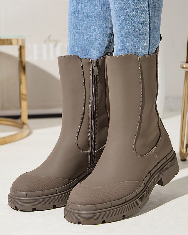 OUTLET Dámske zateplené vysoké čižmy v khaki farbe Jori - Obuv