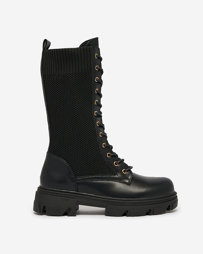 Royalfashion Ažurové čierne dámske čižmy na plochom podpätku Kalifo