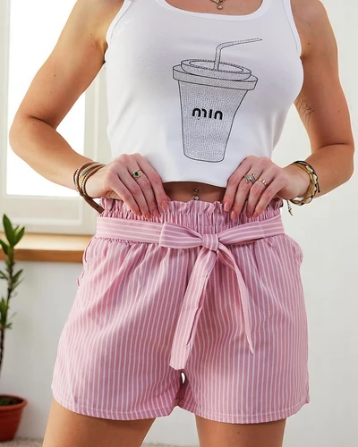 Royalfashion Dámske šortky s elastickým pásom a šnúrkou v pásme so prúžkami