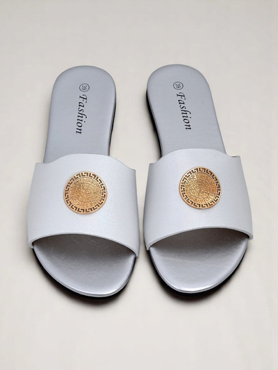 Royalfashion Ženski natikači z ravnim podplatom Golden Slip