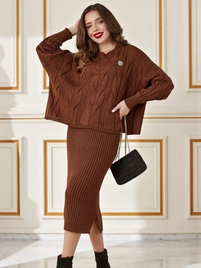 Royalfashion Akrylové pletené súpravy pre ženy so svetrom a sukňou Warm&Fuzzy