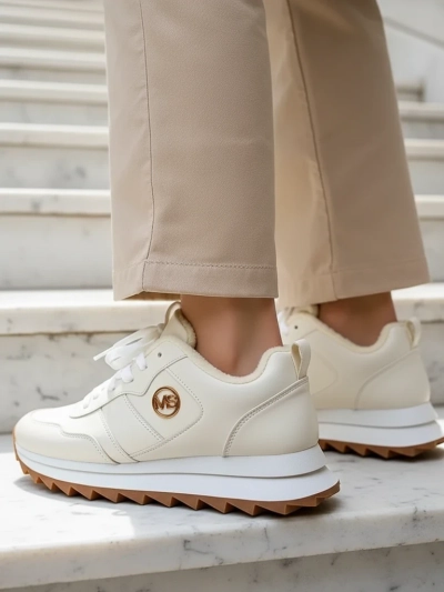 Royalfashion Alba Ženske podložene superge bele Eko usnje na platformi