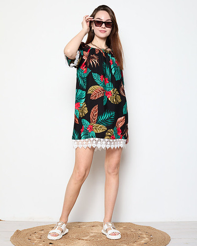 Čierna dámska blúzka s kvetmi PLUS VEĽKOSŤ - Oblečenie