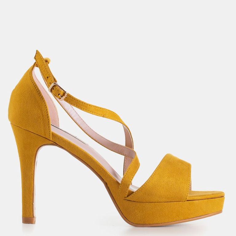 Dámske horčicové sandále na vysokom podpätku Clovbene - Obuv