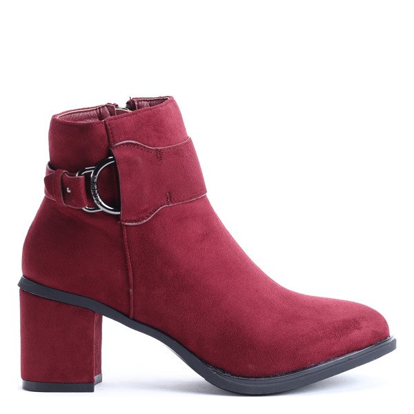 Bordowe botki na słupku Isabelle - Obuwie