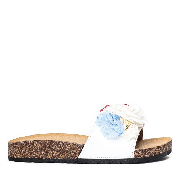 Bílé žabky s ozdobnými květy Carletta - Obuv 1