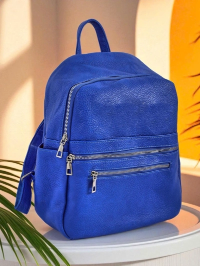 Ženski nahrbtnik Callisto Royal Blue – velik, moden iz eko usnja z zadrgo