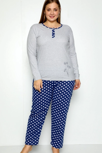 Royalfashion Dámske bavlnené súpravy s bodkami 2-dielne PYŽAMÁ PLUS SIZE