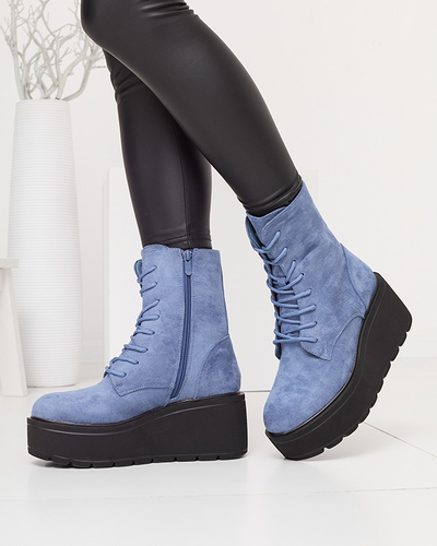 Modré čižmy na platforme Jeanne - Obuv