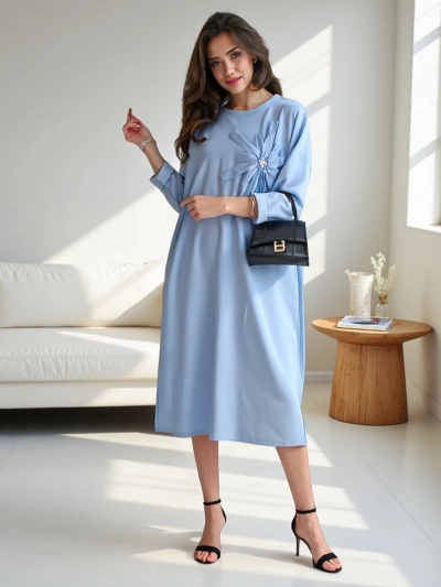 Dámske midi šaty Royalfashion, nadmerná tkanina s kvetom