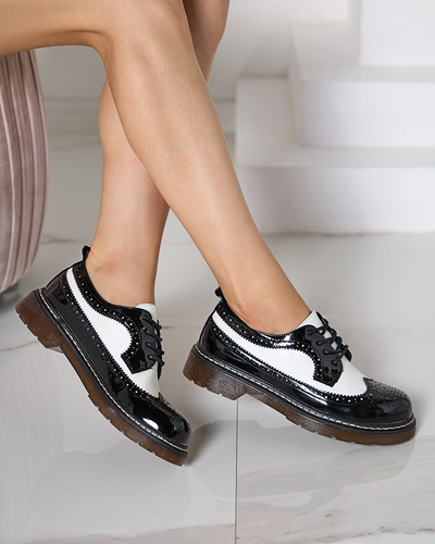 Dámske čierno-biele lakované šnurovacie topánky Vyvana- Obuv