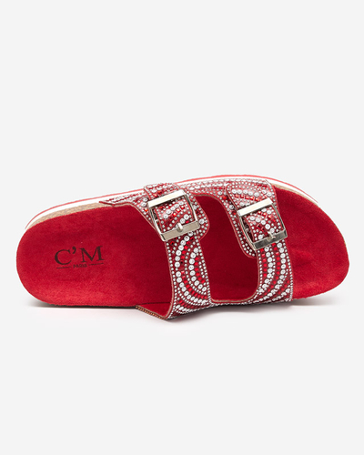 Dámske papuče s kubickými zirkónmi v červenej farbe Lalud-Shoes
