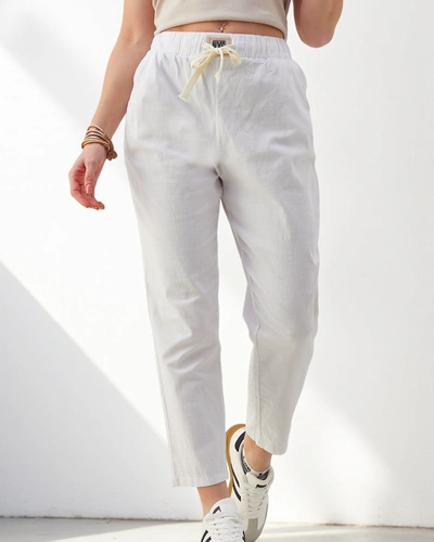 Royalfashion Bavlnené rovné dámske nohavice s viazaním na páse