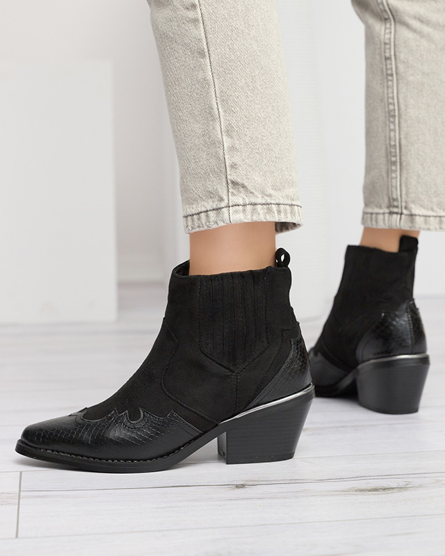 Čierne eko semišové kovbojské čižmy na nízkom stĺpiku Zirras - Obuv