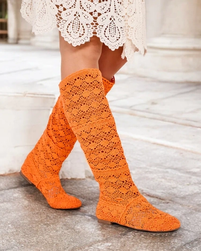 Royalfashion Dámske ažurové čižmy nad kolená Corro