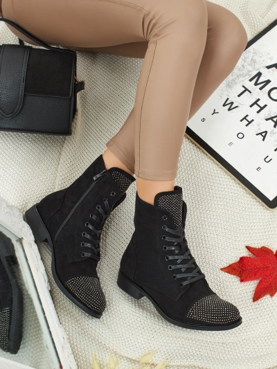 Eko semiš vezani ženski gležnarji s cirkoni Marvelli