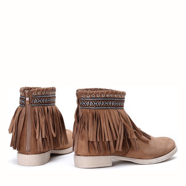 Brązowe botki w azteckie wzory Maddie - Obuwie