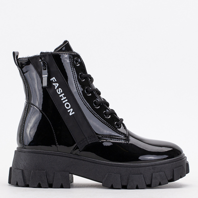 Čierne lakované dámske pracovné oblečenie s nápisom Doenam - Obuv