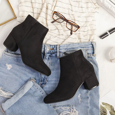 Czarne botki na słupku Mimosa - Obuwie