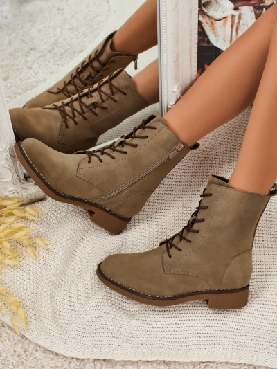 Eko skórzane matowe sznurowane botki damskie Treviline