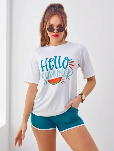 Royalfashion Dámsky športový set s tričkom a šortkami Hello Summer