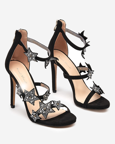 Royalfashion Čierne dámske sandále na podpätku s hviezdičkami Stareli