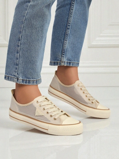 Aurelia Beige - ženske tekstilne superge z ravnim podplatom 3 cm