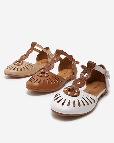 Béžové dámske ažúrové balerínky s výrezom na bokoch Erraf-Footwear