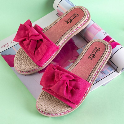 Fuchsiové dámske papuče s mašľou Foas - Obuv