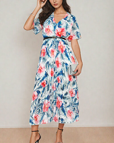 Royalfashion Dámske plisované kvetinové midi šaty