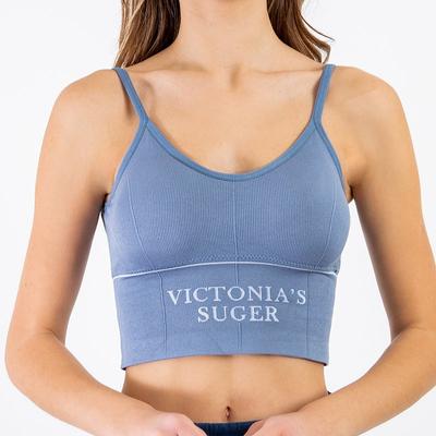 Modrá športová podprsenka s nápismi - Spodná bielizeň